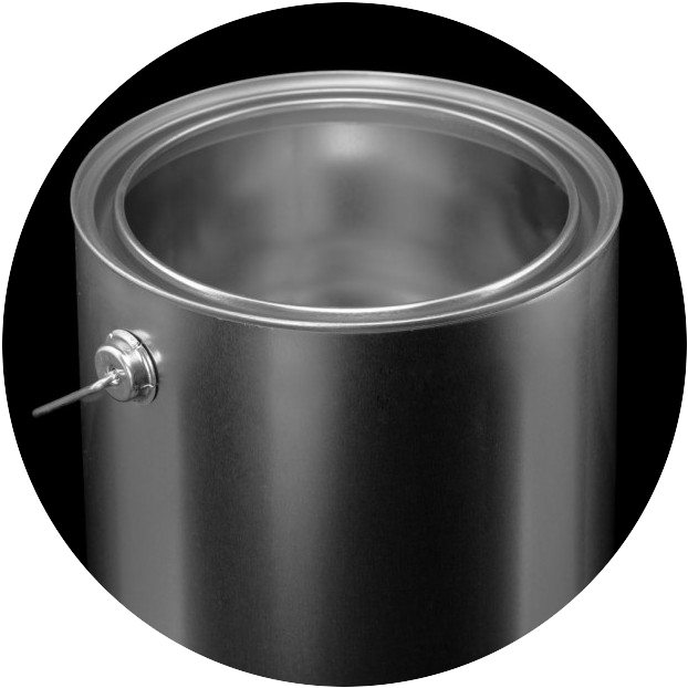 Metallic metal container on a black background