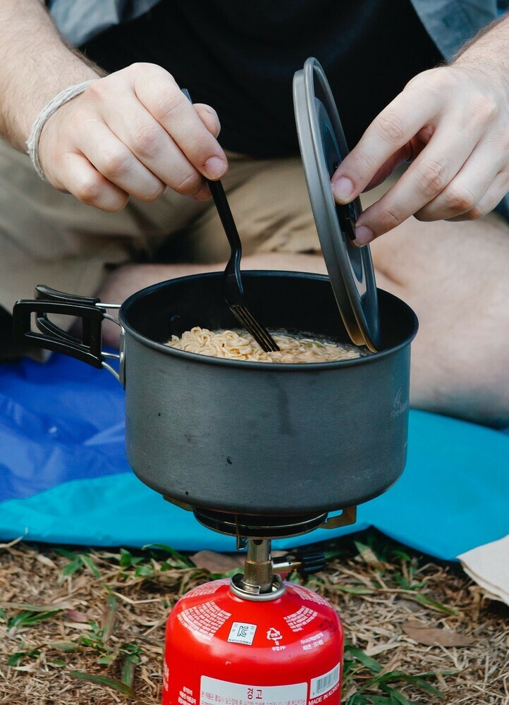 Cooking a Dehydrated meal over a camping stove