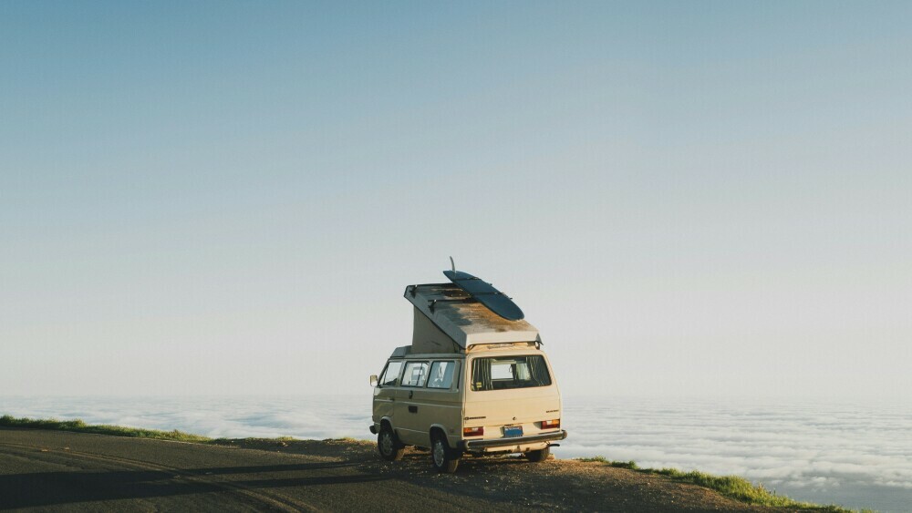 Camper parked overlooking a stunning view